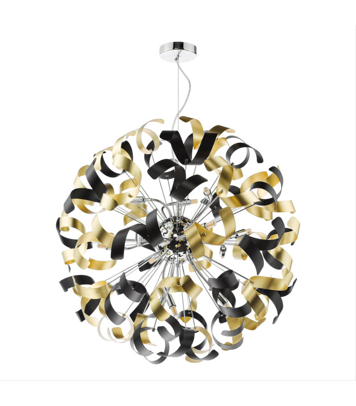 Swash Ceiling Pendant Polished Chrome With Black & Gold Ribbons-3