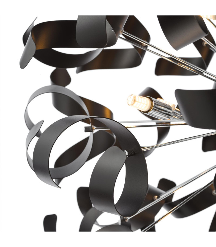 Swash Ceiling Pendant Polished Chrome With Black Ribbons-3