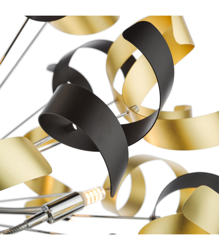 Swash Ceiling Pendant Polished Chrome With Black & Gold Ribbons-4