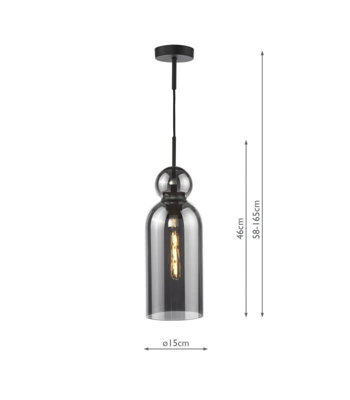 Tao Ceiling Pendant Matt Black and Smoked Glass-4