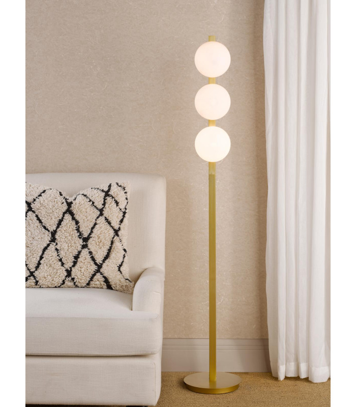Tauri 3 Light Floor Lamp Matt Gold and Opal Glass-2