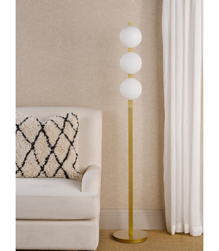 Tauri 3 Light Floor Lamp Matt Gold and Opal Glass-3