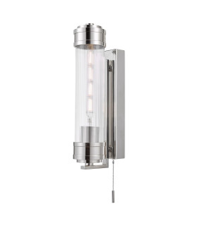 Tommaso Bathroom Wall Light Polished Nickel and Ribbed Glass IP44-1