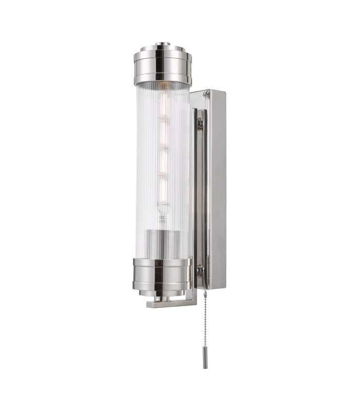 Tommaso Bathroom Wall Light Polished Nickel and Ribbed Glass IP44-1