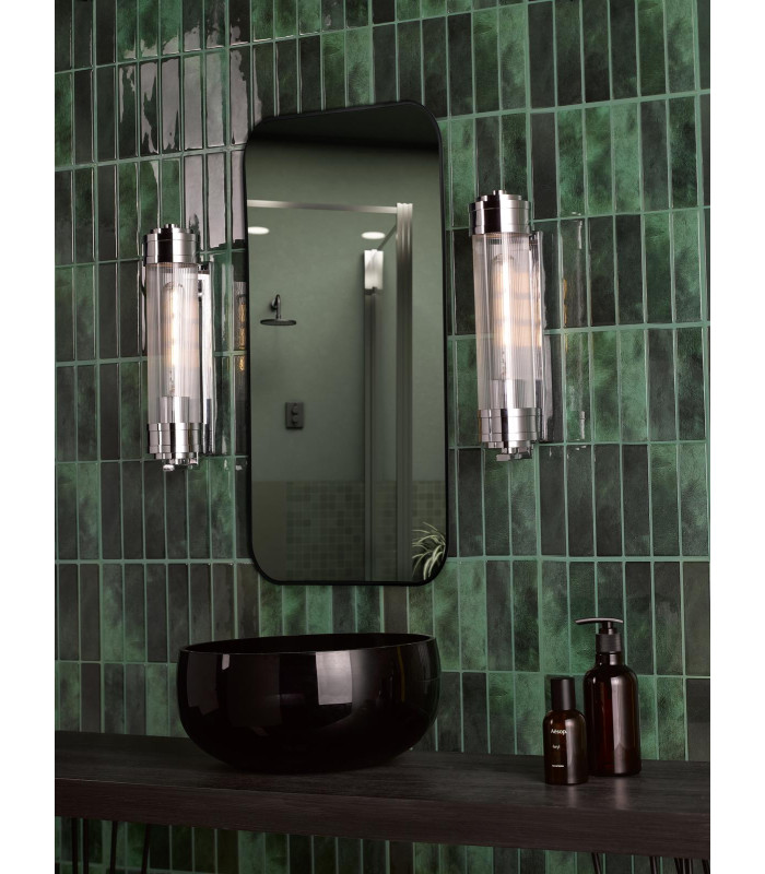 Tommaso Bathroom Wall Light Polished Nickel and Ribbed Glass IP44-2