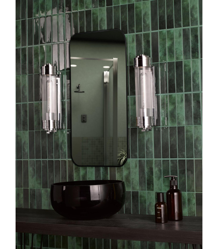 Tommaso Bathroom Wall Light Polished Nickel and Ribbed Glass IP44-3