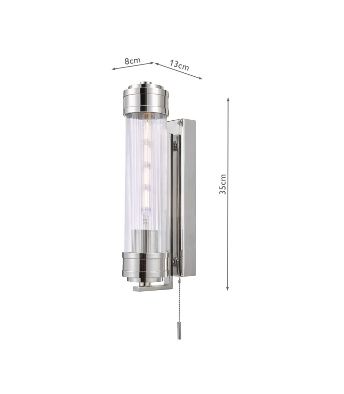 Tommaso Bathroom Wall Light Polished Nickel and Ribbed Glass IP44-4
