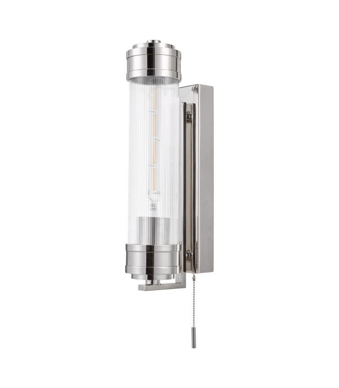 Tommaso Bathroom Wall Light Polished Nickel and Ribbed Glass IP44-5