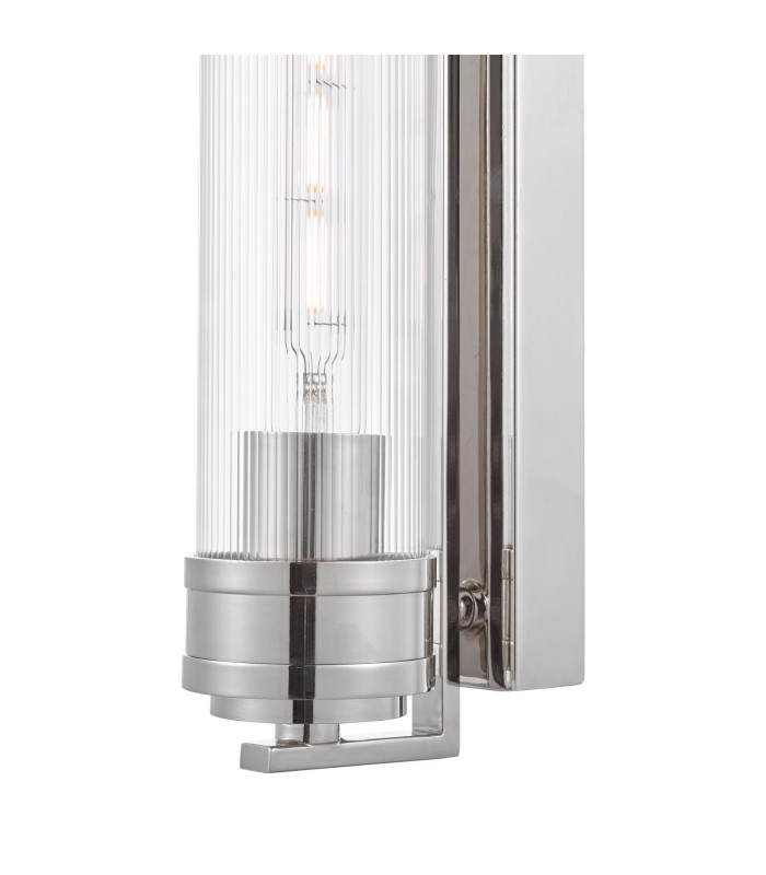 Tommaso Bathroom Wall Light Polished Nickel and Ribbed Glass IP44-6