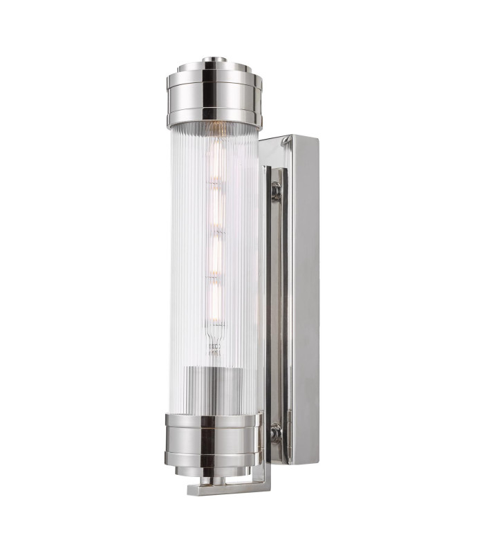 Tommaso Bathroom Wall Light Polished Nickel and Ribbed Glass IP44-7