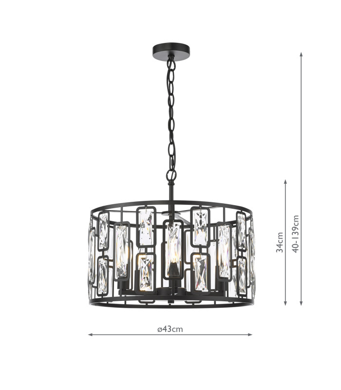 Zoelle 5 Light Ceiling Pendant Matt Black and Crystal-4