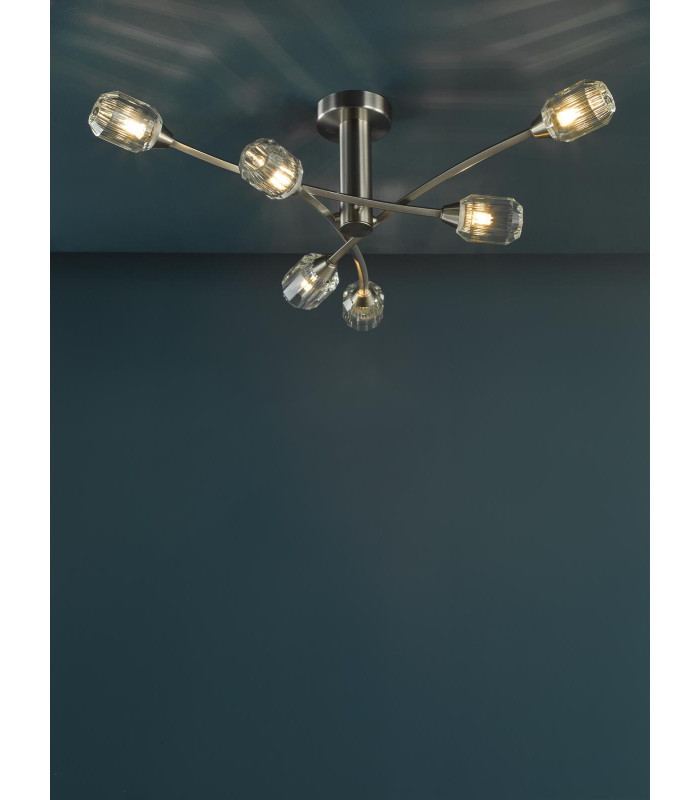 Zonda 6 Light Semi-Flush Brushed Nickel and Crystal-4
