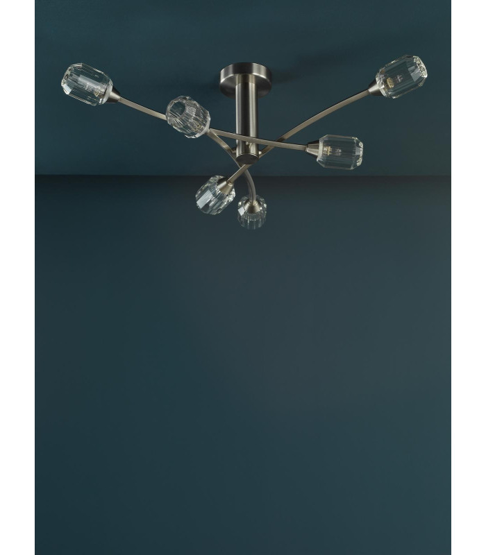Zonda 6 Light Semi-Flush Brushed Nickel and Crystal-5