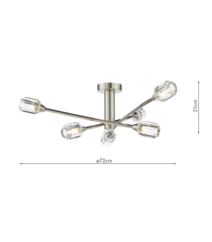 Zonda 6 Light Semi-Flush Brushed Nickel and Crystal-6