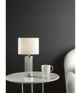 Enrico Rechargeable Table Lamp Polished Nickel and Glass With Shade LED-2