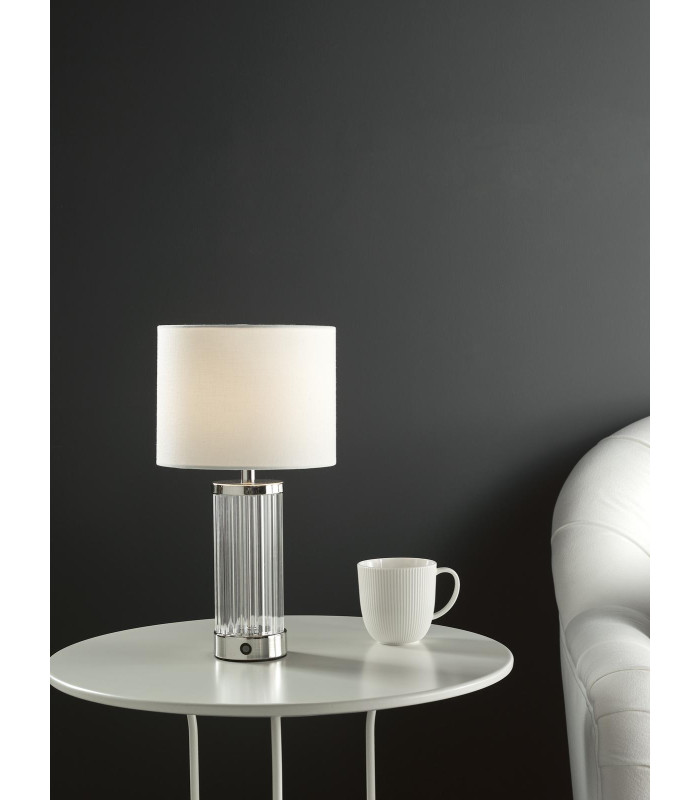 Enrico Rechargeable Table Lamp Polished Nickel and Glass With Shade LED-2