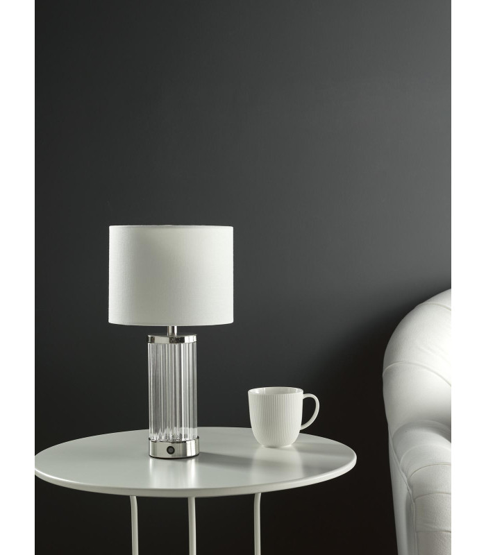 Enrico Rechargeable Table Lamp Polished Nickel and Glass With Shade LED-3