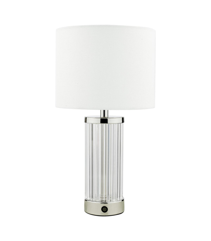Enrico Rechargeable Table Lamp Polished Nickel and Glass With Shade LED-5
