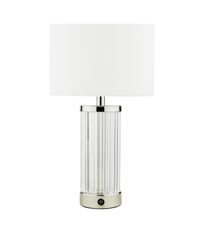 Enrico Rechargeable Table Lamp Polished Nickel and Glass With Shade LED-7