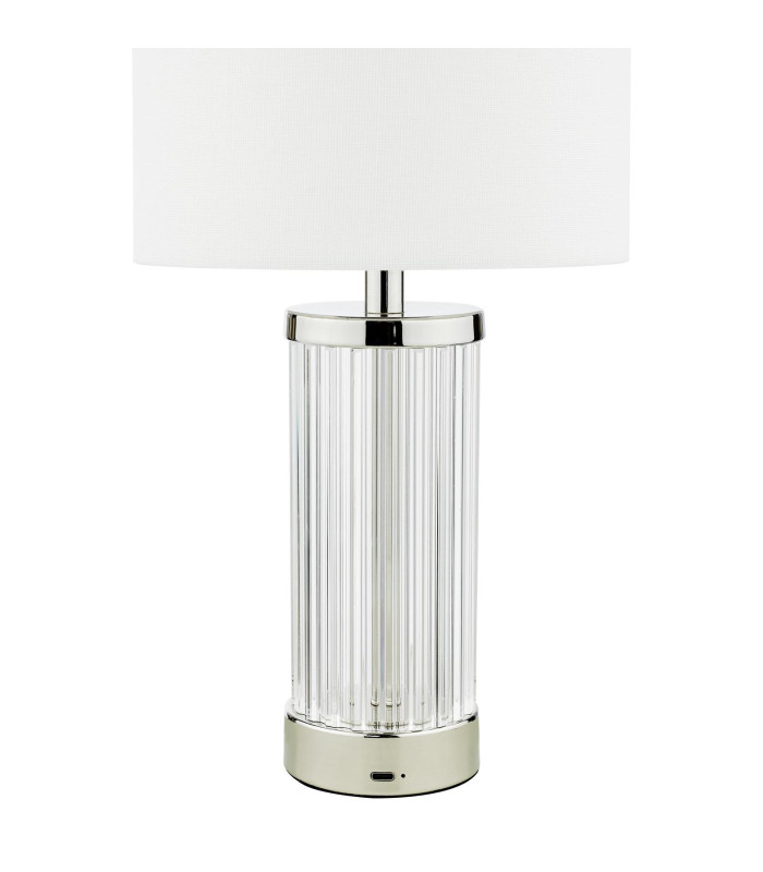 Enrico Rechargeable Table Lamp Polished Nickel and Glass With Shade LED-8