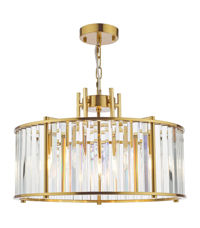 Kiran 5 Light Ceiling Pendant Natural Brass and Crystal-1