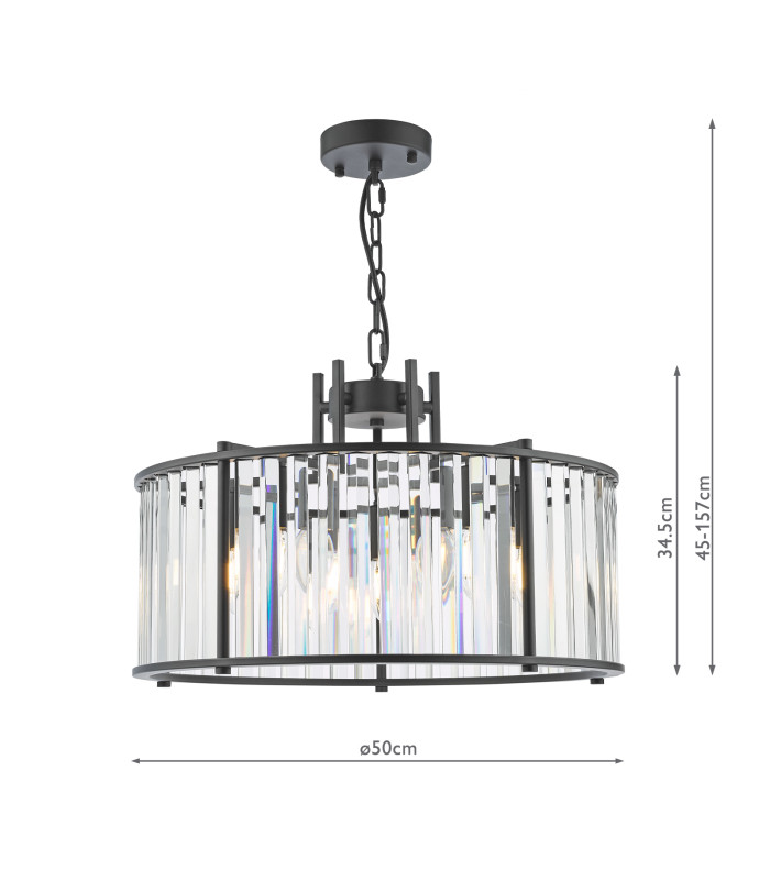 Kiran 5 Light Ceiling Pendant Satin Black and Crystal-4