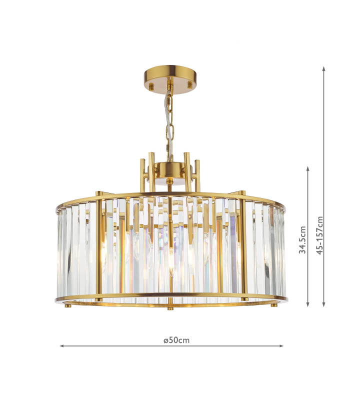 Kiran 5 Light Ceiling Pendant Natural Brass and Crystal-4