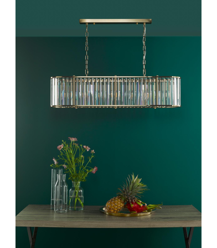 Kiran 7 Light Bar Ceiling Pendant Natural Brass and Crystal-3
