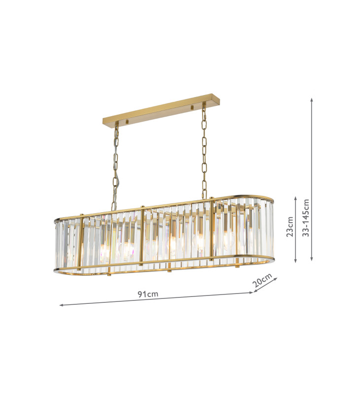 Kiran 7 Light Bar Ceiling Pendant Natural Brass and Crystal-4