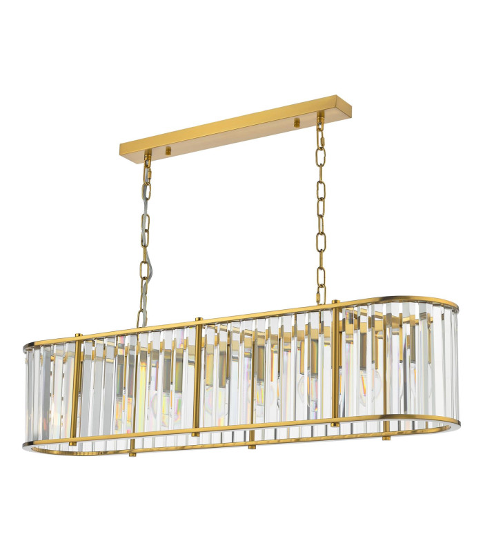 Kiran 7 Light Bar Ceiling Pendant Natural Brass and Crystal-5