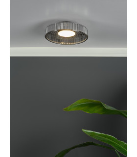 Leena Flush Satin Black and Smoked Ribbed Glass LED-2