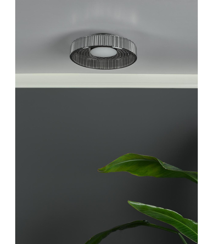 Leena Flush Satin Black and Smoked Ribbed Glass LED-3