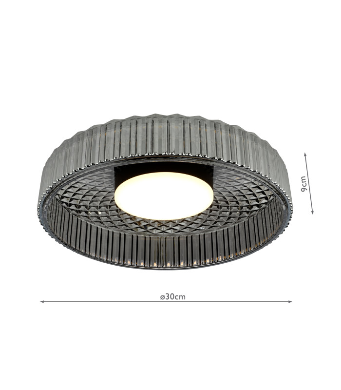 Leena Flush Satin Black and Smoked Ribbed Glass LED-4