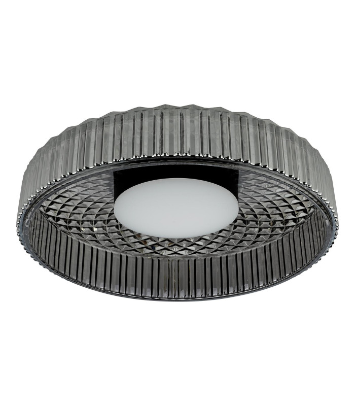 Leena Flush Satin Black and Smoked Ribbed Glass LED-5