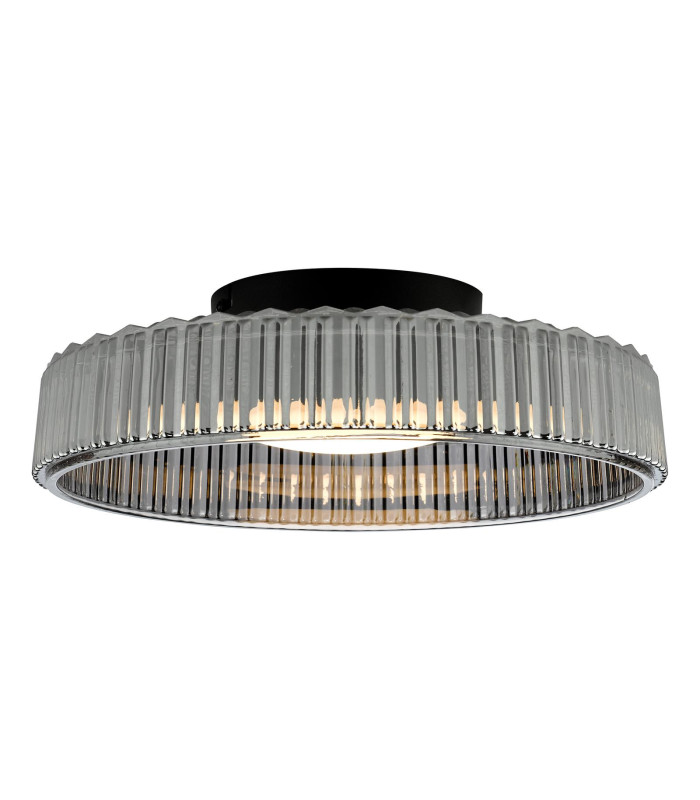 Leena Flush Satin Black and Smoked Ribbed Glass LED-6