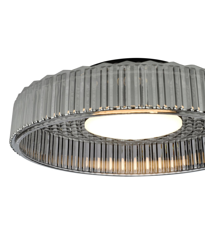 Leena Flush Satin Black and Smoked Ribbed Glass LED-8