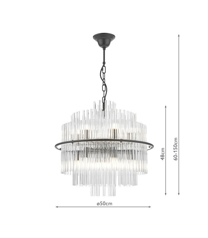 Lukas 13 Light Ceiling Pendant Satin Black and Glass-4