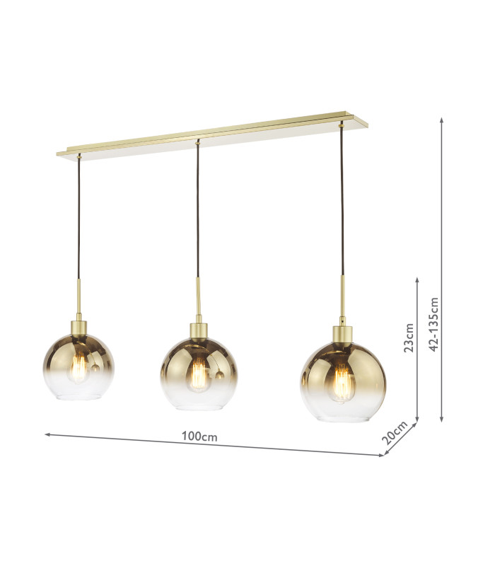 Lycia 3 Light Bar Ceiling Pendant Satin Gold and Gold Ombre Glass-4