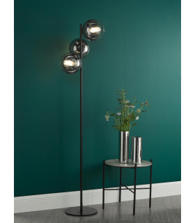 Lycia 3 Light Floor Lamp Matt Black and Smoked Ombre Glass-2