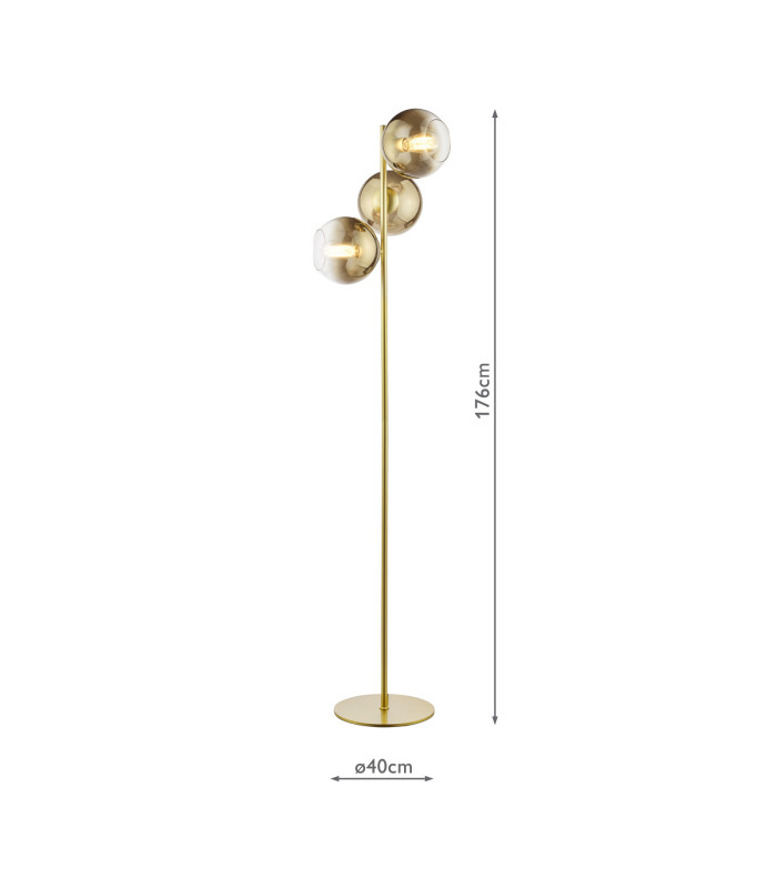 Lycia 3 Light Floor Lamp Satin Gold and Gold Ombre Glass-4