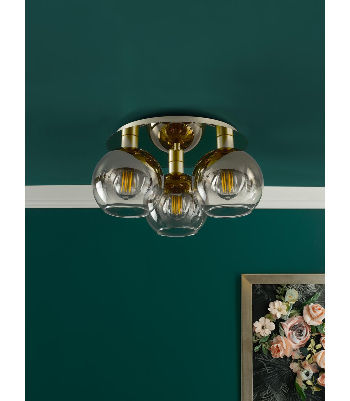 Lycia 3 Light Flush Satin Gold and Gold Ombre Glass-3