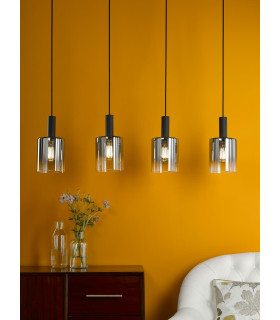 Savannah 4 Light Bar Ceiling Pendant Matt Black and Smoked Glass-2