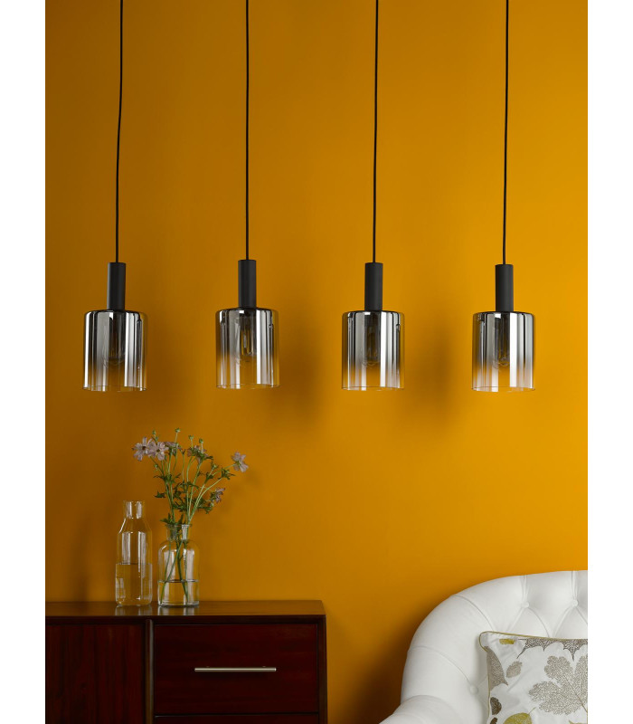 Savannah 4 Light Bar Ceiling Pendant Matt Black and Smoked Glass-3