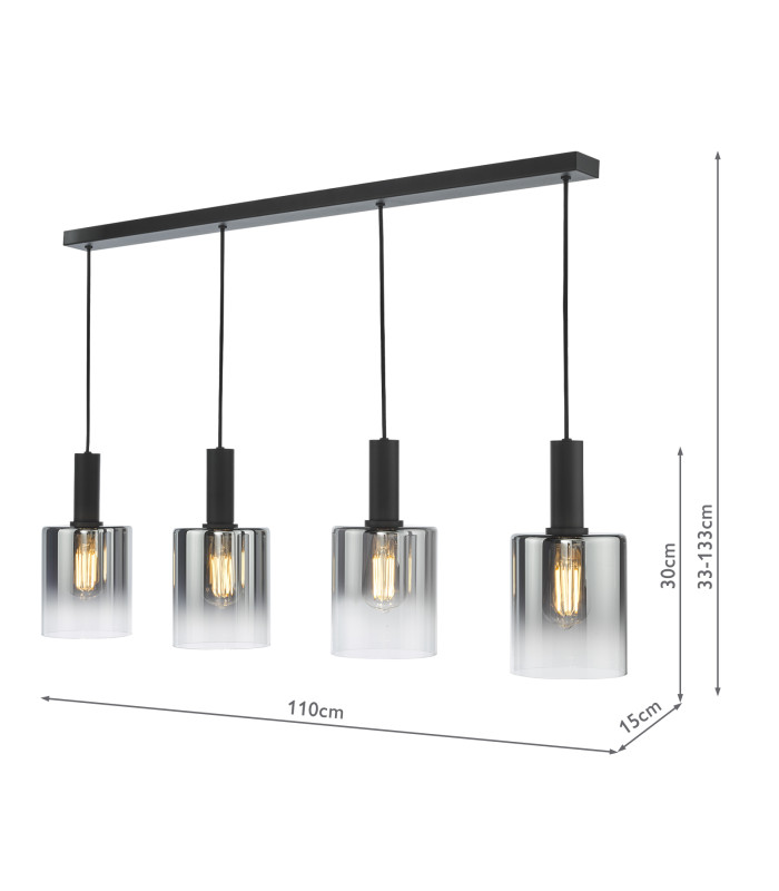 Savannah 4 Light Bar Ceiling Pendant Matt Black and Smoked Glass-4