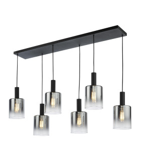 Savannah 6 Light Bar Ceiling Pendant Matt Black and Smoked Glass-1