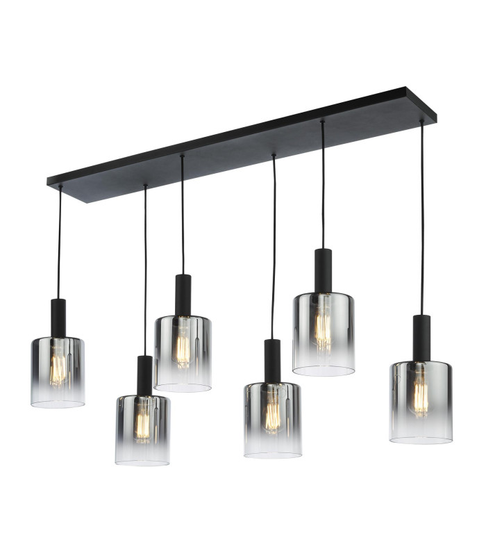 Savannah 6 Light Bar Ceiling Pendant Matt Black and Smoked Glass-1