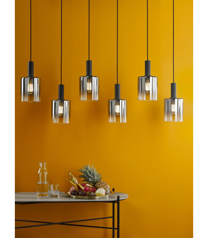 Savannah 6 Light Bar Ceiling Pendant Matt Black and Smoked Glass-2