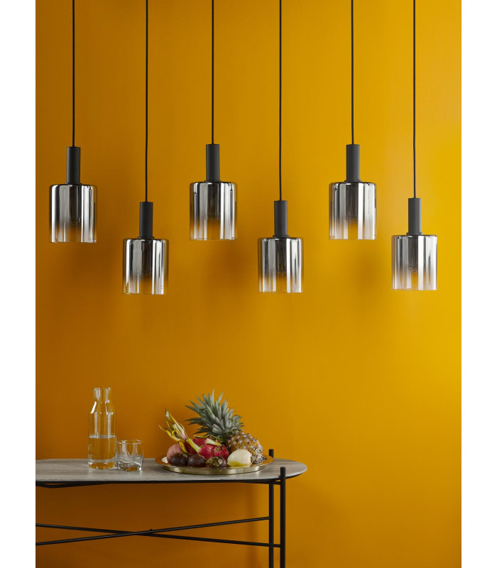 Savannah 6 Light Bar Ceiling Pendant Matt Black and Smoked Glass-3