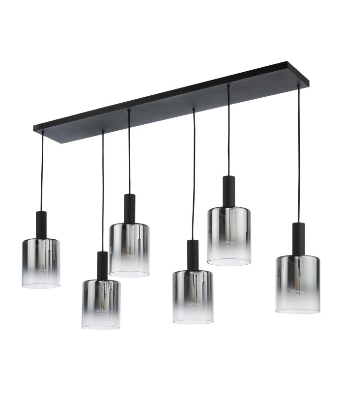 Savannah 6 Light Bar Ceiling Pendant Matt Black and Smoked Glass-5