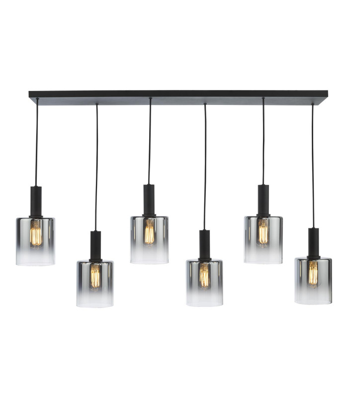 Savannah 6 Light Bar Ceiling Pendant Matt Black and Smoked Glass-6